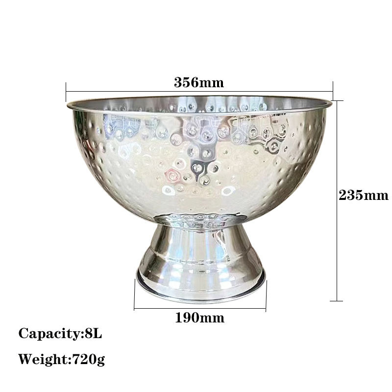 Big size stainless steel 304 ice bucket 8L 12L hammer design bar tools champagne bowl for bar