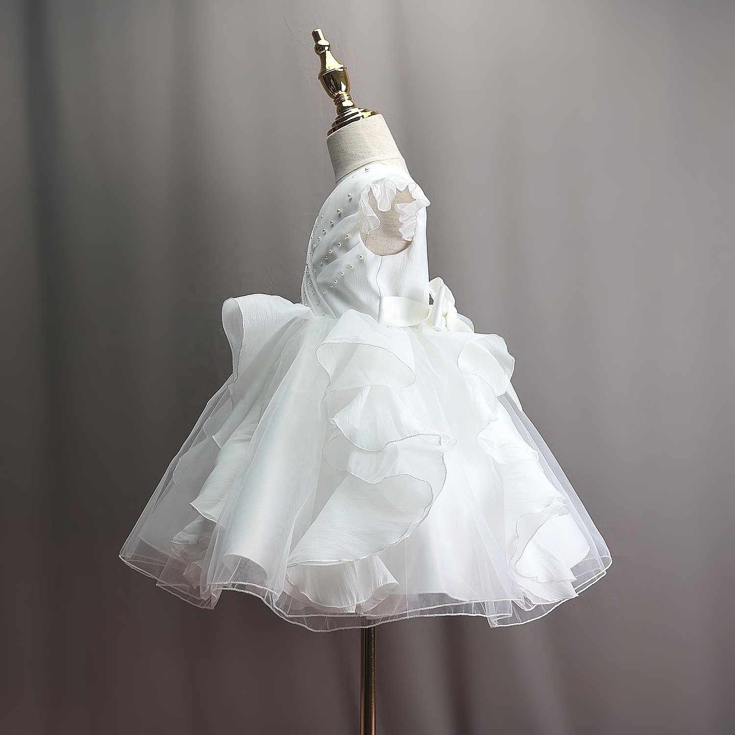 Top Sale Baby Girl Baptism Tulle Flower Girl girl princess dresses Ruffle Kids First Birthday  princess tutu dress