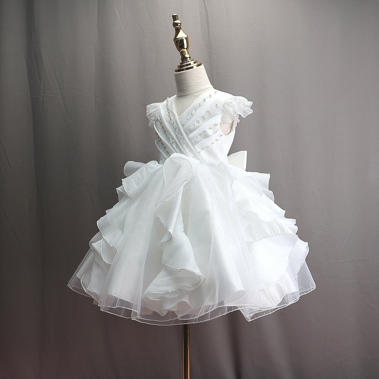 Top Sale Baby Girl Baptism Tulle Flower Girl girl princess dresses Ruffle Kids First Birthday  princess tutu dress