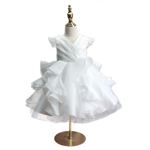 Top Sale Baby Girl Baptism Tulle Flower Girl girl princess dresses Ruffle Kids First Birthday  princess tutu dress