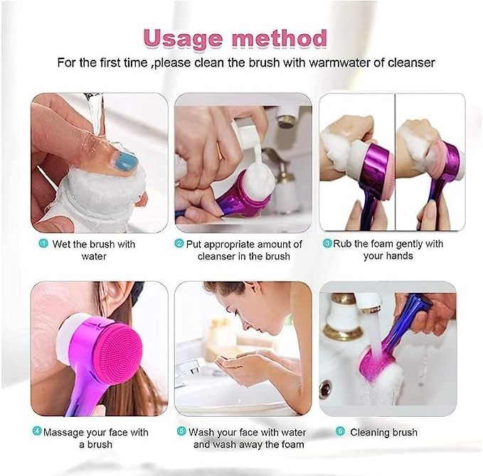 Double Headed Skin Care face Brush Silicone Face Cleaning Beauty Brush for Deep Pore Exfoliating Manual Facial Cleansing Brush