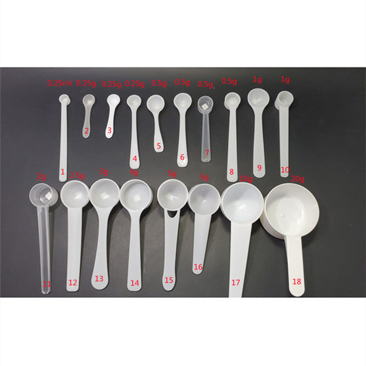 0.25ml 0.25g 1g 2g 3g 5g 10g 15g White Plastic Measuring Spoon Scoop For Milk Powder Tea Salt Round Flat Bottom Medicine spoon