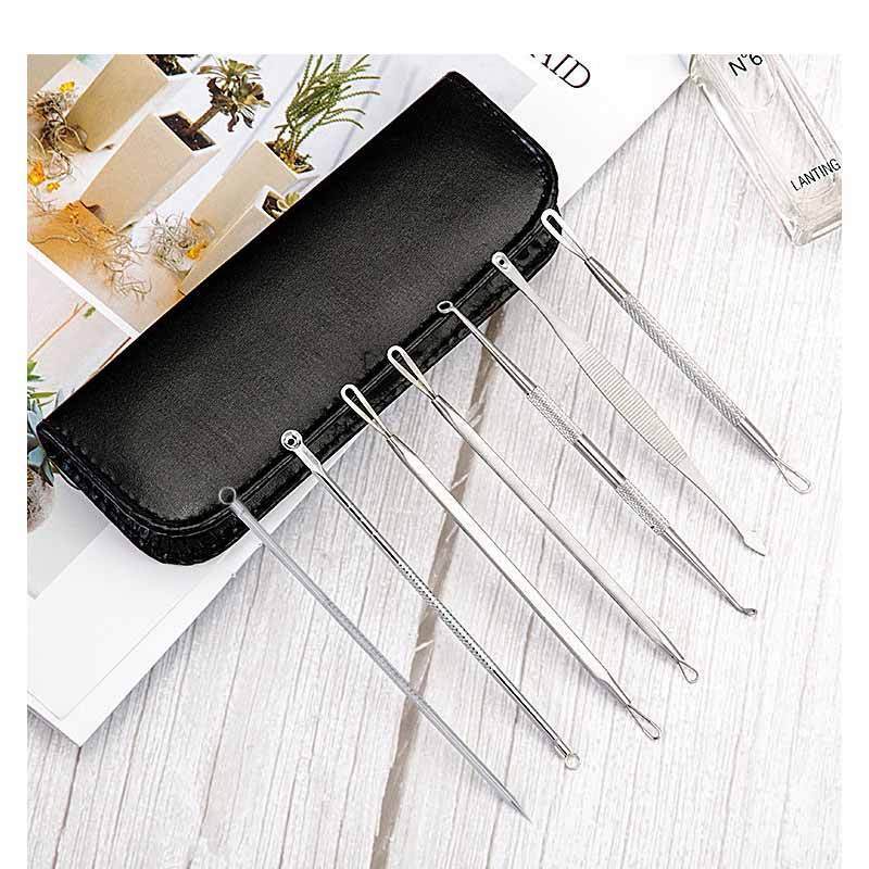 7Pcs Blackhead Remover Tool Kit Face Skin Care Tools Facial Comedone Acne Needle Clip Pimple Tweezer Blemish Extractor Set