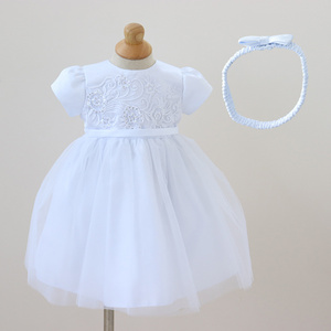 wholesale Embroidery White Ball Gown Organza Beading Baptism Christening Gowns for Baby Girl