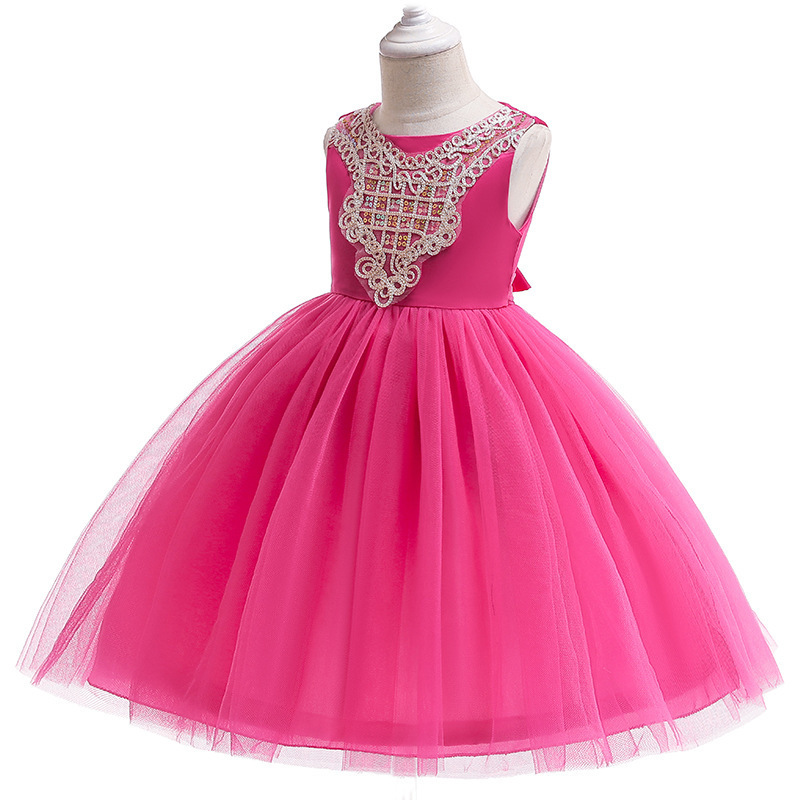 Manufacturer High Quality 7 Years Girl Princess Ball Gown Dress Bow Flower Girls Birthday Party Outfits for Girls