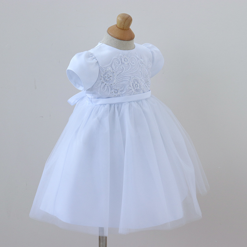 wholesale Embroidery White Ball Gown Organza Beading Baptism Christening Gowns for Baby Girl