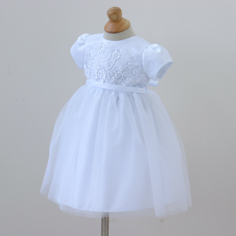 wholesale Embroidery White Ball Gown Organza Beading Baptism Christening Gowns for Baby Girl