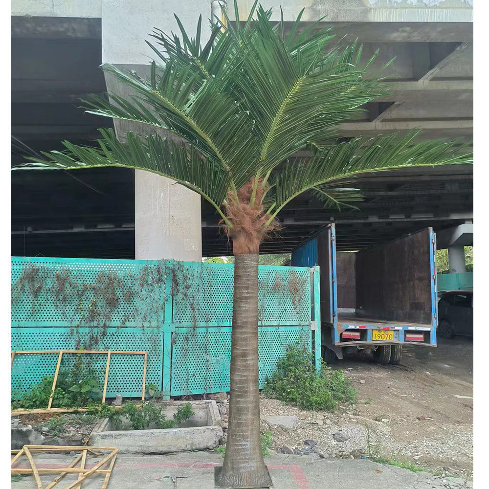 Customized outdoor palm tree artificial coconut palm tree large simulated fiberglass palm tree king for indoor decoration