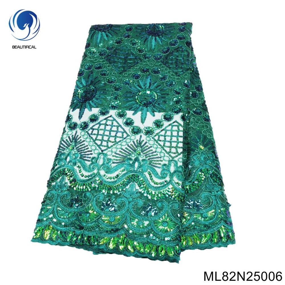 Beautifical fabrics for dresses 2022 nigerian women lace fabric wholesale price embroidery sequin mesh fabric ML82N25