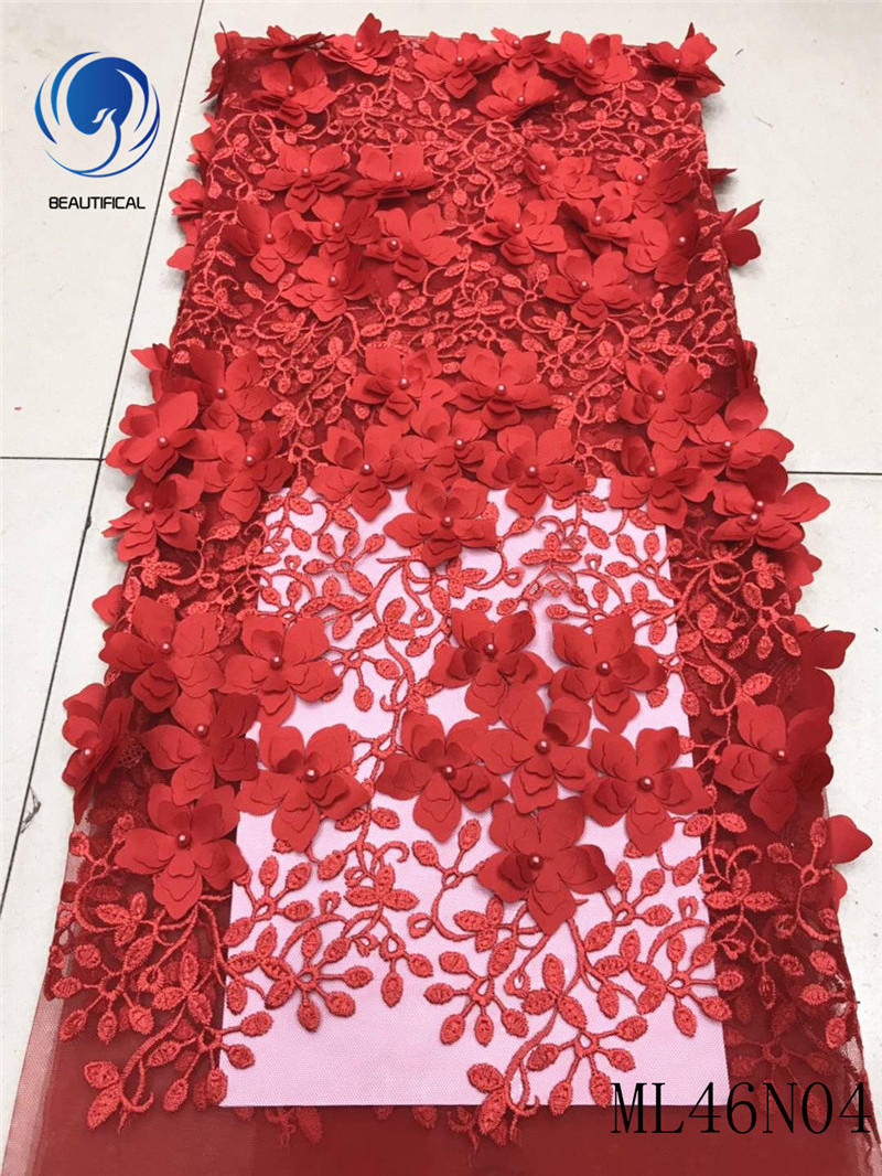 Beautifical African lace embroidery design new lace designs flower 3d mesh fabric ML46N04