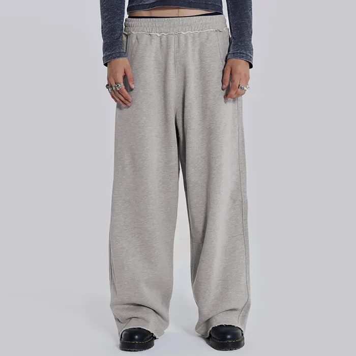 New Design Relaxed Fit Oversized Wide Leg Sweatpants Men Solid Color Blank Heavyweight Baggy Sweatpants Raw Hem Joggers Pants