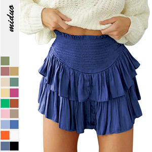 Summer Casual High Waist Cute Ruffle Mini Skirts Women Sexy Layered Ruffle Hem Flared Flowy Swing Beach Short Skirt