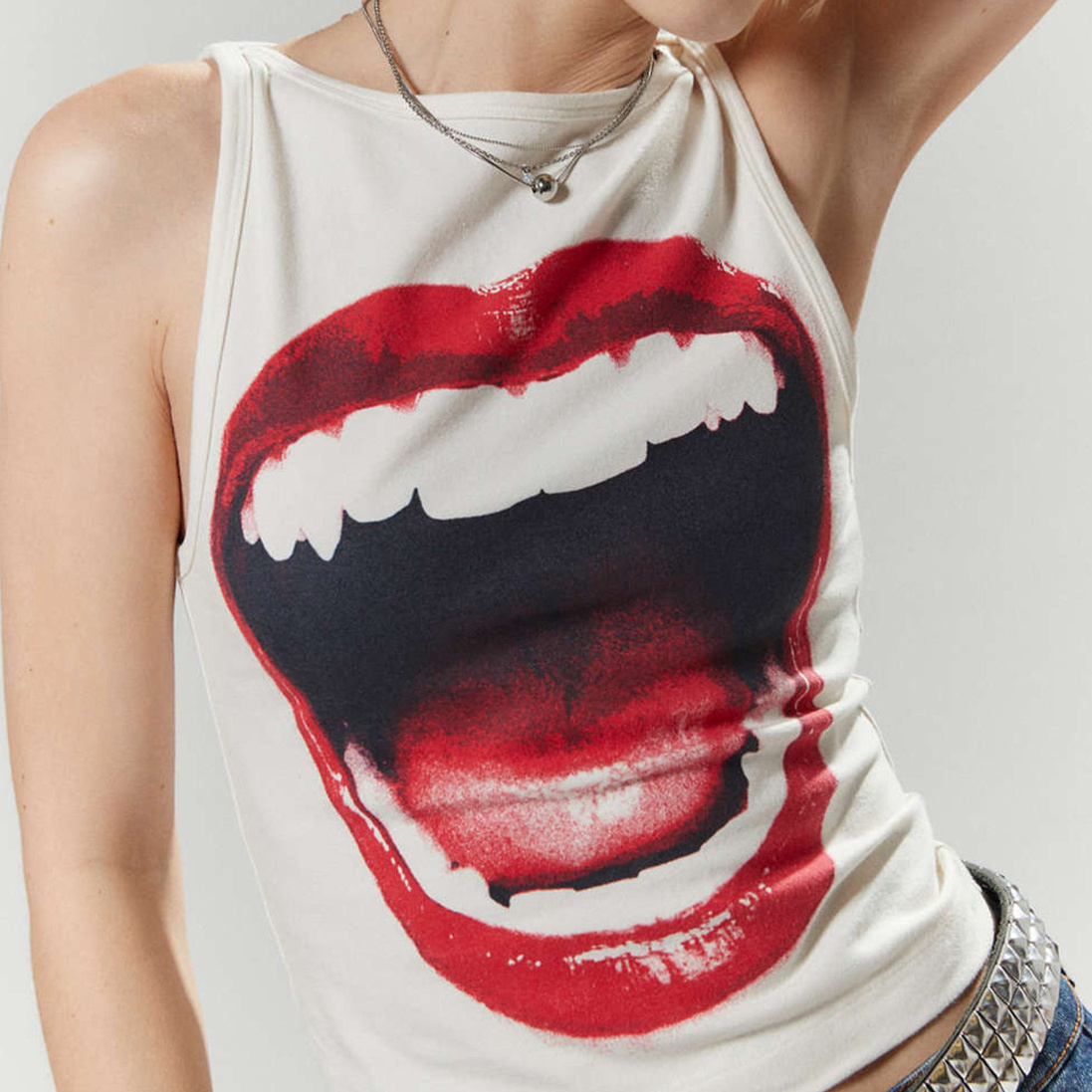 Hot Lip Graphic Vest Body Print Fancy For Women Polyester Crop Top