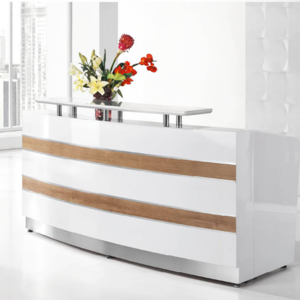 China Supply White Modern Wooden Reception Desks Counter Office Hotel Spa Beauty Salon circular Panel Reception Desks