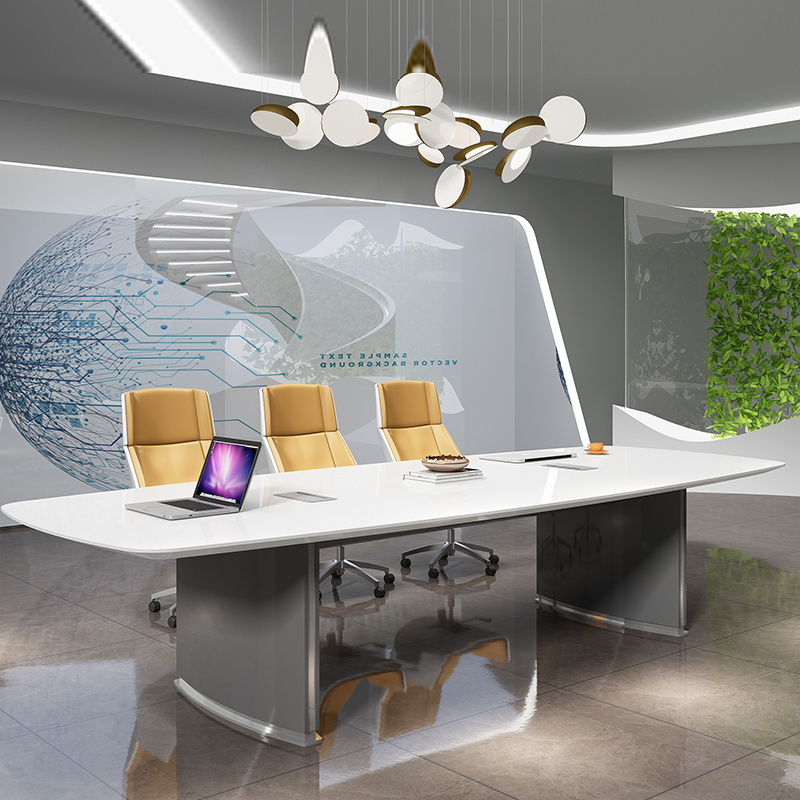 Customized Modern Luxury Office Furniture 10 Seater Meeting Room Table Boardroom High Gloss White Conference Room Table