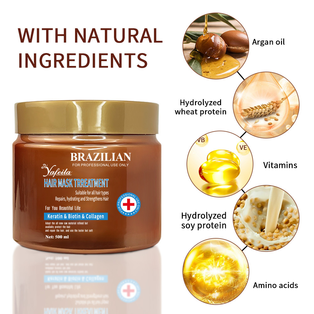 OEM Factory Price Brazilian Keratin and Collagen Smoothing Repair Hair Mask, With Essential Oil and Vitamin E Deep Treatment