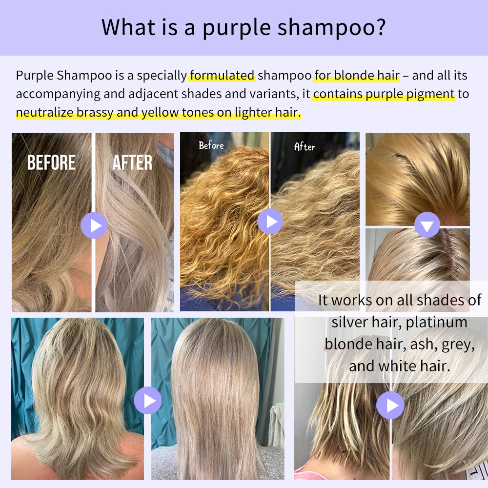 Private Label Organic Moisturizing Purple Shampoo Anti Brass Remove Yellow Hair Toning Shampoo  for Blonde Color-treated Hair