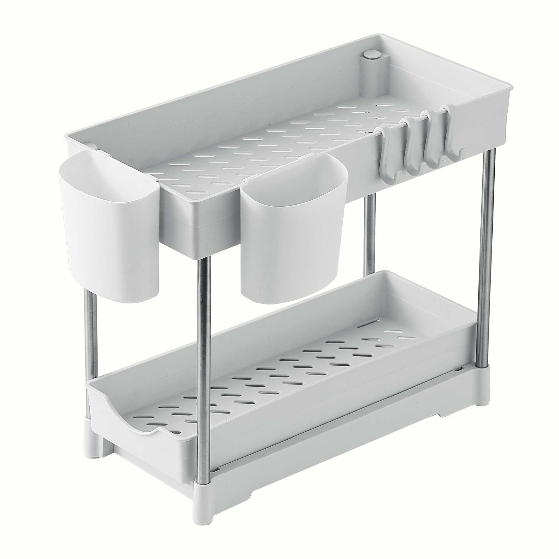 Adjustable Height Under Sink, Organizer Pull Out Bathroom Cabinet Storage Rack 2 Tier Under Kitchen Sink Organizer/