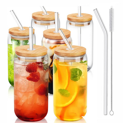 USA Warehouse 16oz 17oz, 12oz 20oz 25oz Color Changing Cold Sublimation Glass Can Beer Can Mason Jar with Bamboo Lid and Straw/