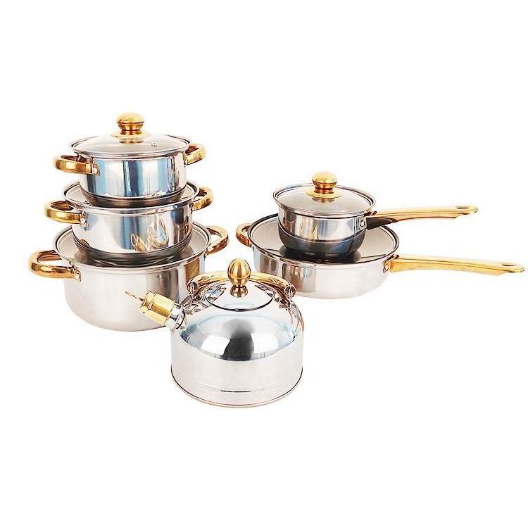 Hot Sell Cheap Stainless, Steel Cooking Pot Kitchen Pot Set 12 kitchenware sets with kettle/