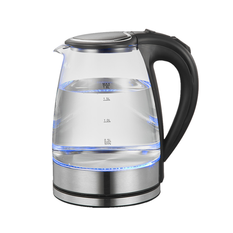 Most Popular Quality 360, Swivel Cordless Thermostatic Glass Body Healthy Material Electric Kettle With Blue Ring Light/