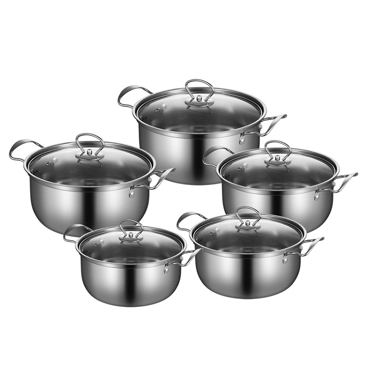 Factory Direct Kitchen Heat, Cooking Stock Pot Thicken Stainless Steel Home Milk Pot 5pcs Soup Pot Sets With Transparent Lid/