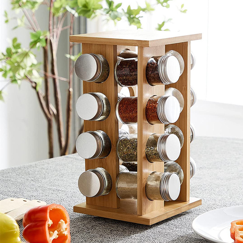 Wholesale Bamboo Kitchen Accessories, Spice Rack Bamboo Spice Holder Spice Rack Organizer Restaurant Shelf Rotating/