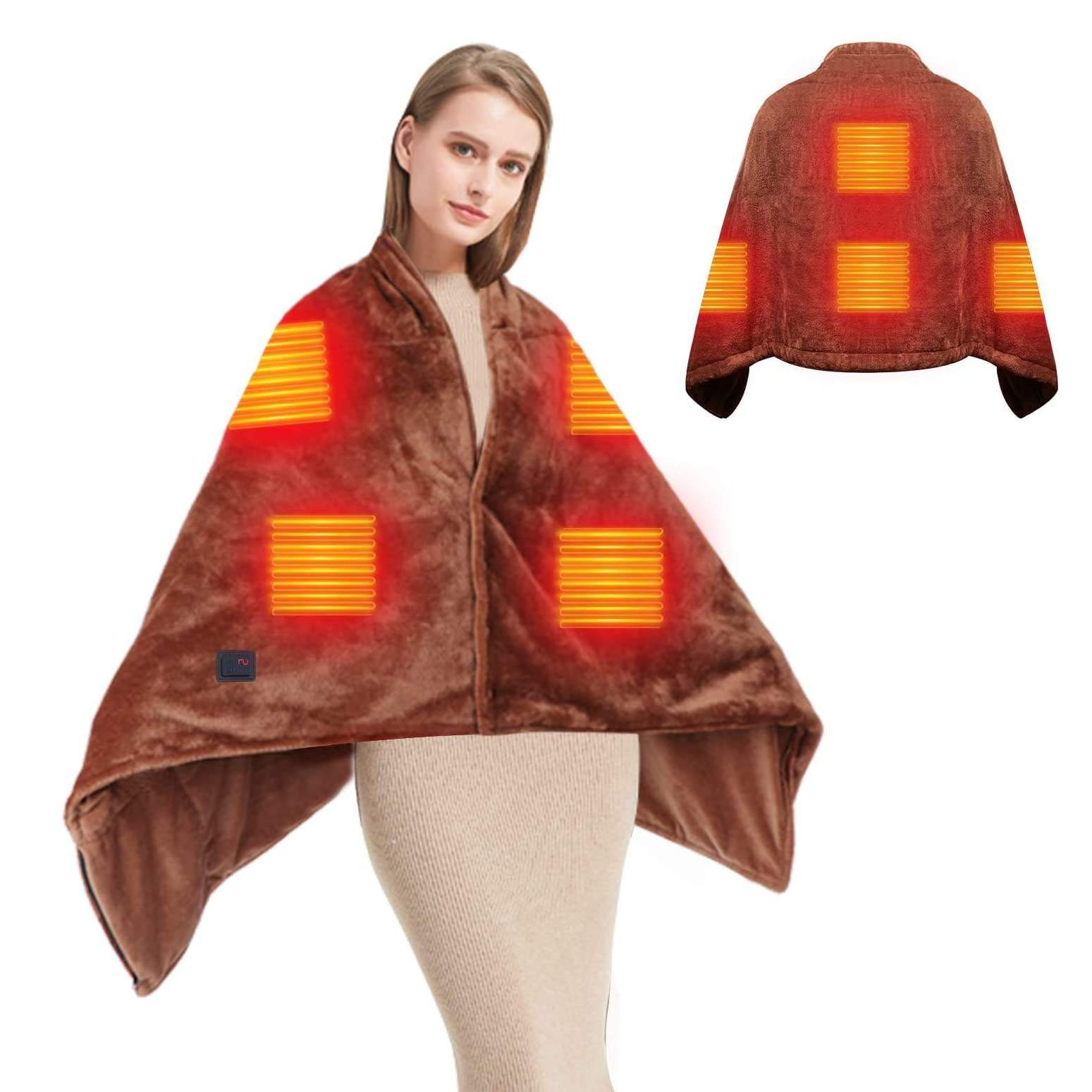 Rechargeable USB Heating, Shawl Blanket Warming Battery Heated Wrap Cape And Blanket Winter Soft Coral Fleece Heated Shawl/