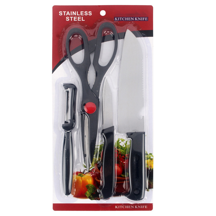 Wholesale 4pcs 8pcs multifunctional, stainless steel black handle scissors kitchen knife set/