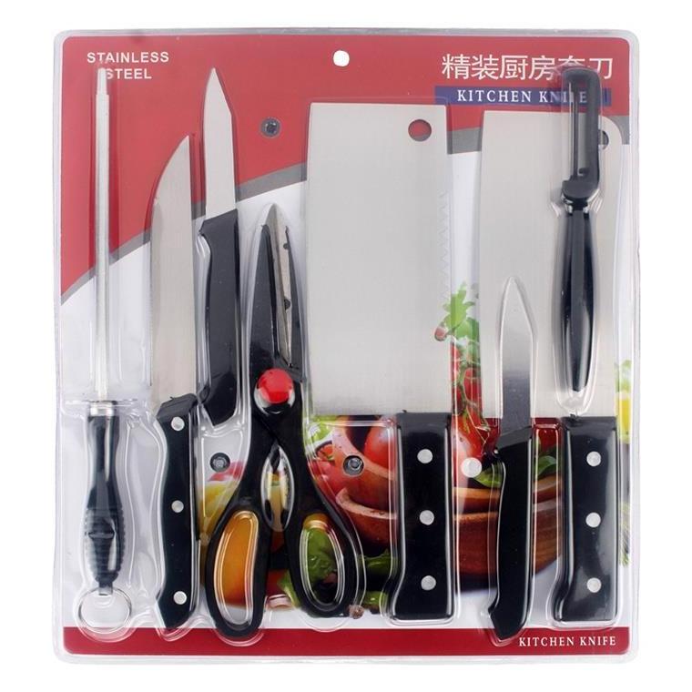 Wholesale 4pcs 8pcs multifunctional, stainless steel black handle scissors kitchen knife set/