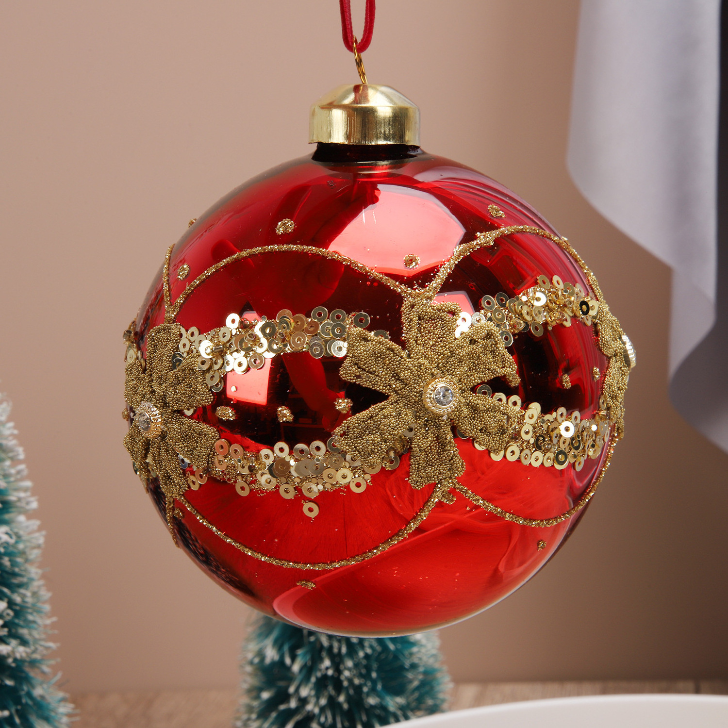 Christmas glass ball ornament, iridescent pink glass ball ornament/