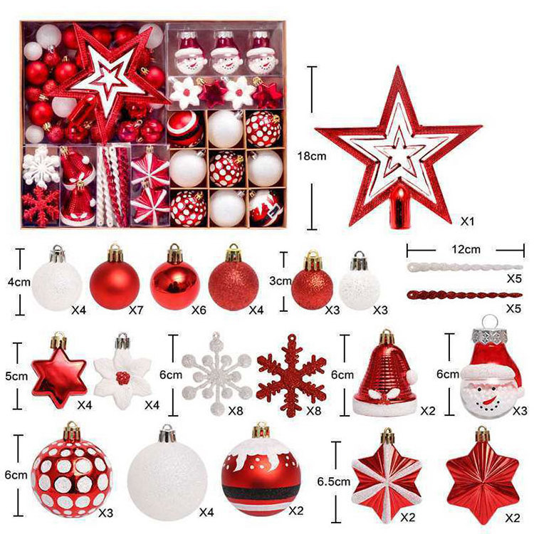 89 Pcs/Pack Christmas Tree Ornaments, Set 30-80mm Red White Shatterproof Christmas Ball Ornaments for Christmas Decoration/