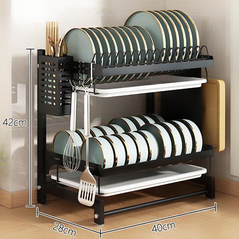 2 Tier Stainless Steel, Dish Rack Kitchen Organizer Shelf Plate Bowl Dish Drying Drainer Rack Utensils Storage Holders Racks/