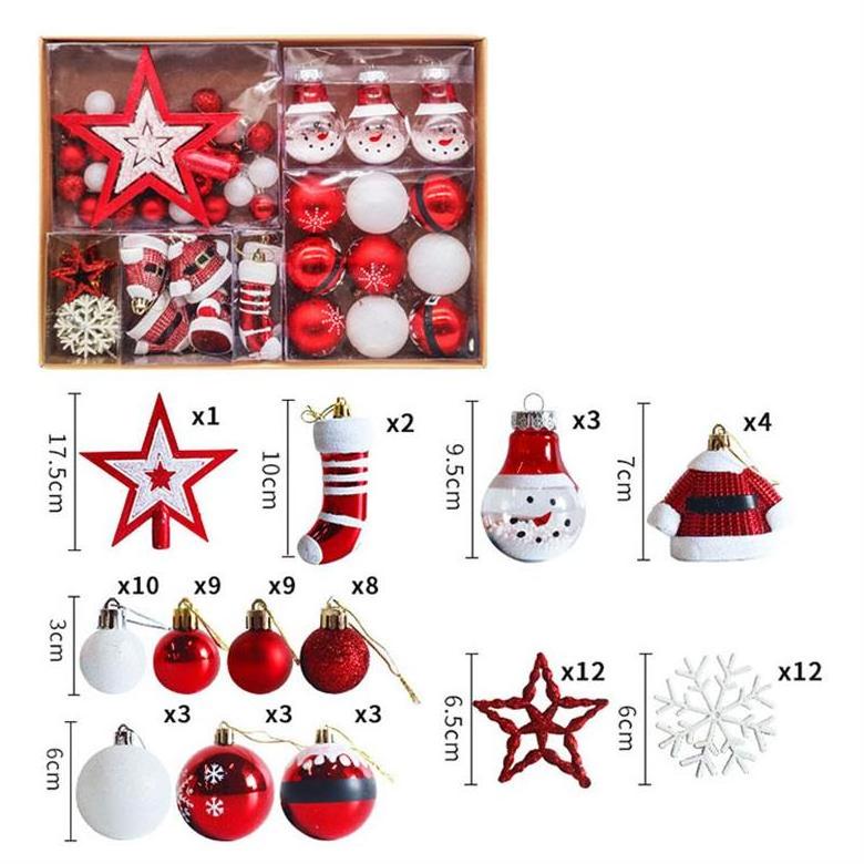 89 Pcs/Pack Christmas Tree Ornaments, Set 30-80mm Red White Shatterproof Christmas Ball Ornaments for Christmas Decoration/