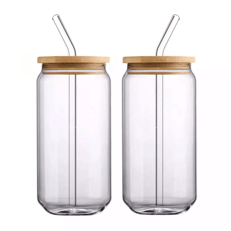 USA Warehouse 16oz 17oz, 12oz 20oz 25oz Color Changing Cold Sublimation Glass Can Beer Can Mason Jar with Bamboo Lid and Straw/