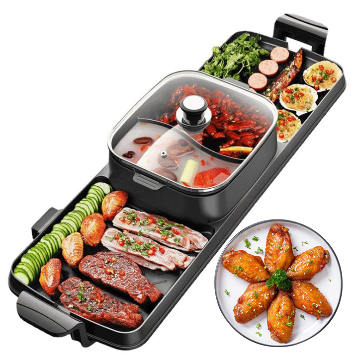 2 In 1 Hot, Pot And BBQ Grill Indoor Electric Barbecue Grills Easily Cleaned Smokeless Electric cooking BBQ Grill Hotpot/