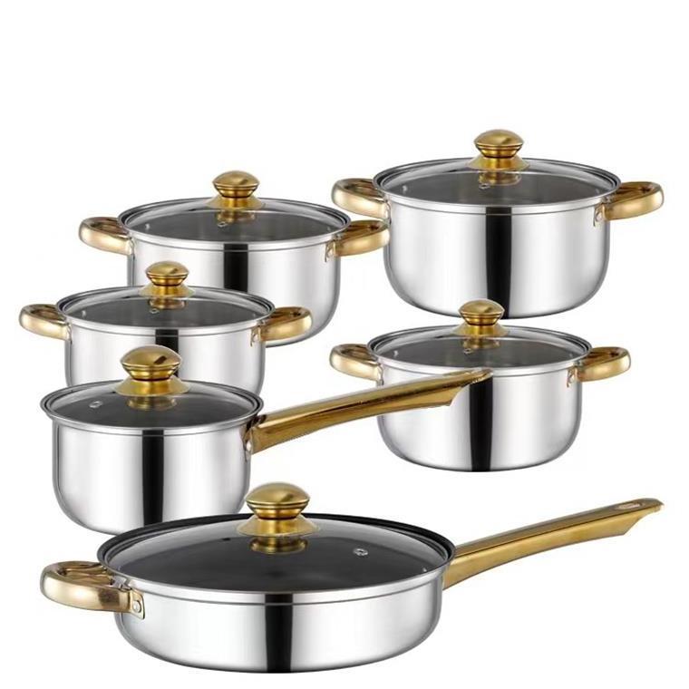 Cookware Sets 12 pcs, Saucepan+frypan+casserole Set Stainless Steel Copper Plating Glass Lid Sustainable/