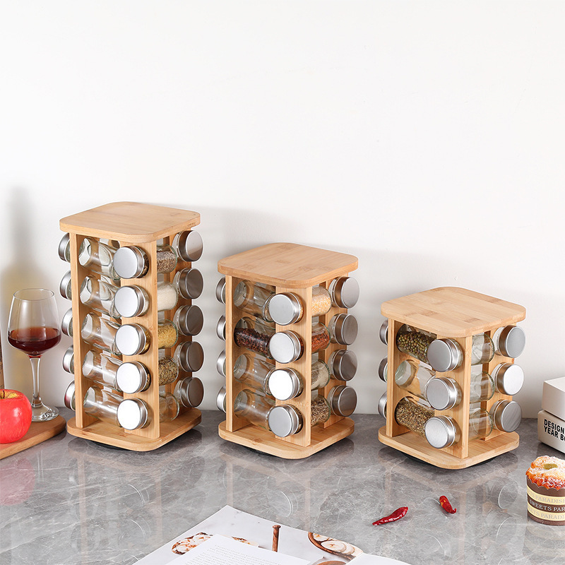 Wholesale Bamboo Kitchen Accessories, Spice Rack Bamboo Spice Holder Spice Rack Organizer Restaurant Shelf Rotating/