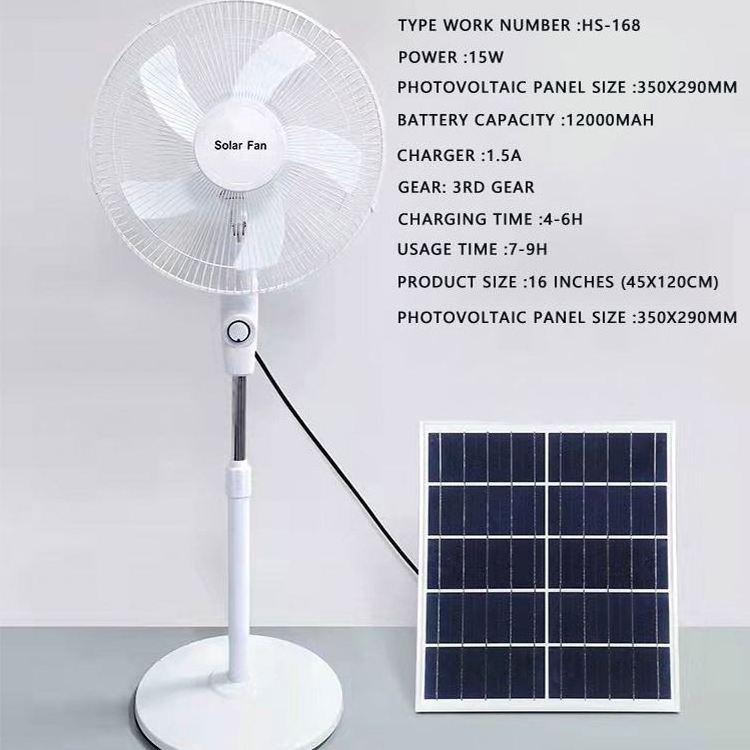 16 Inch Battery Rechargeable, Electric Solar Fan With Solar Panel/