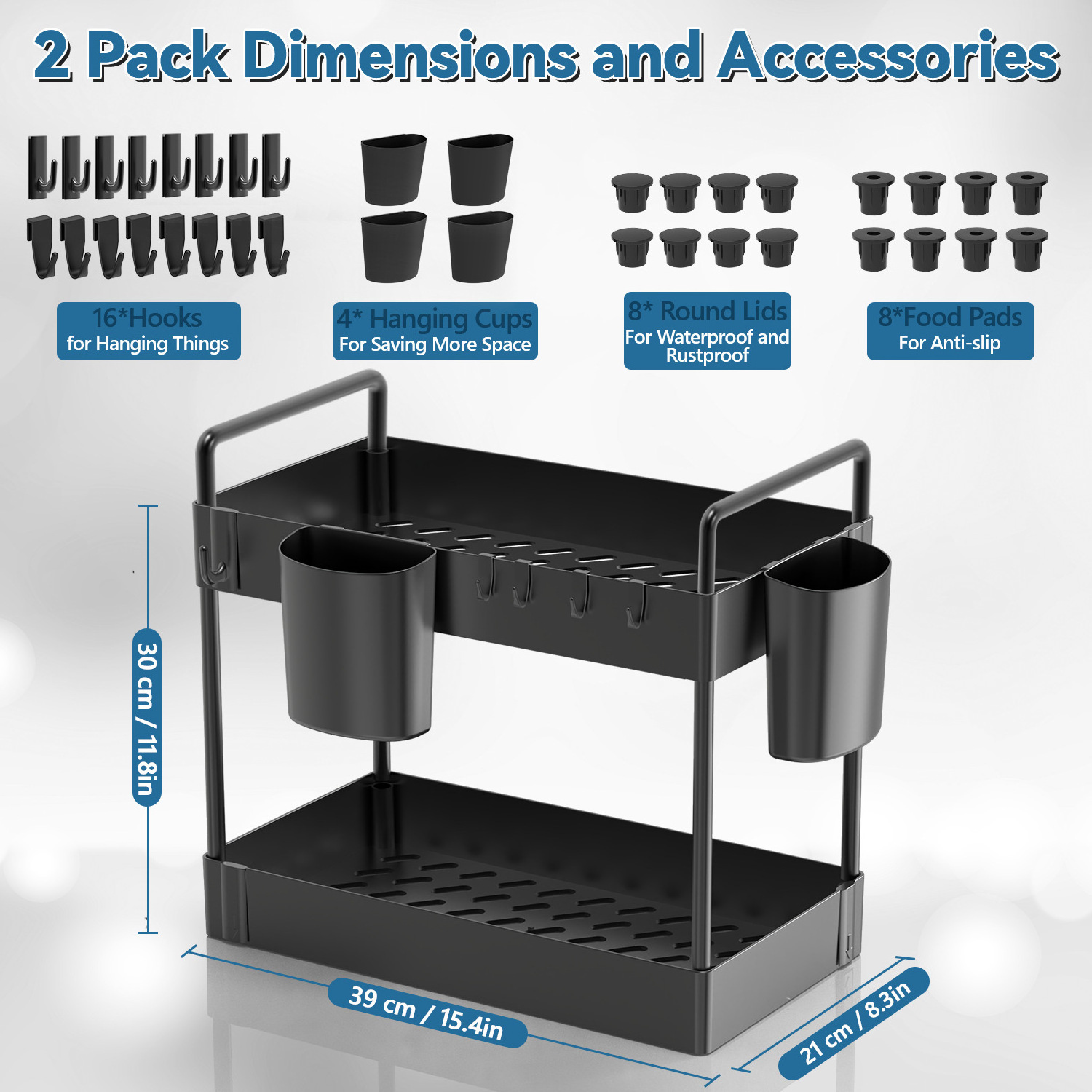 Kitchen and Bathroom Organization, Plastic Home Storage Shelf Rack 2-Tier Under the Sink Organizer with Basket/