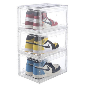 Transparent Plastic Sneaker Stackable, Shoe Storage Boxes Drop Front Acrylic Drawer Type Magnetic Clear Shoe Box/