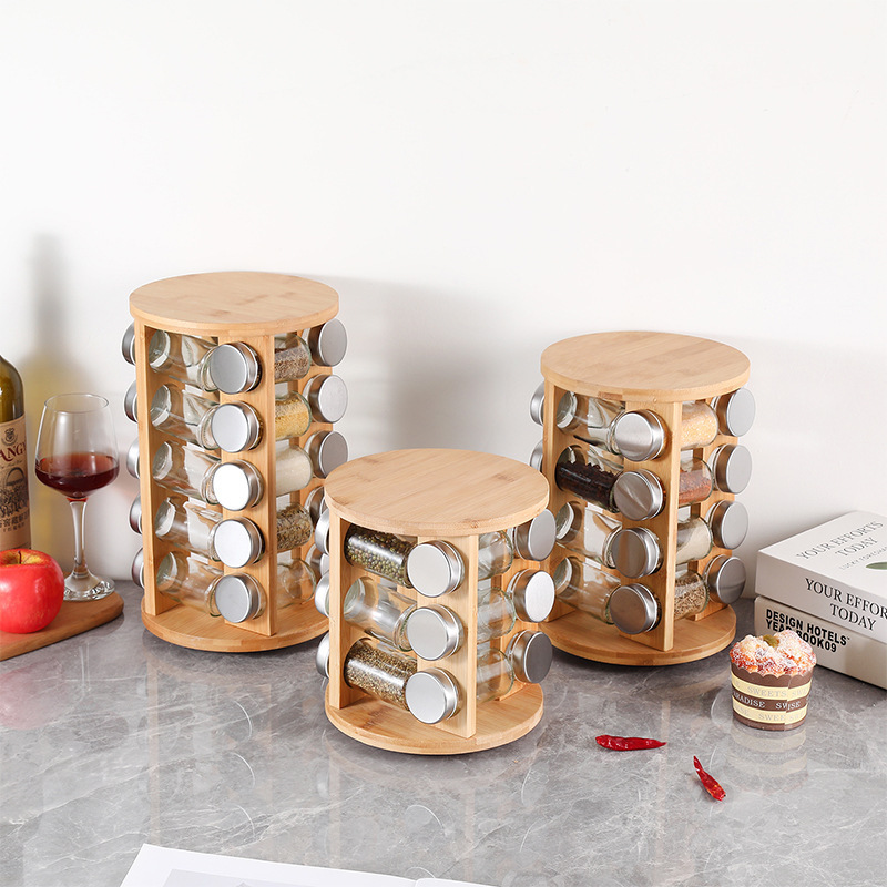 Wholesale Bamboo Kitchen Accessories, Spice Rack Bamboo Spice Holder Spice Rack Organizer Restaurant Shelf Rotating/