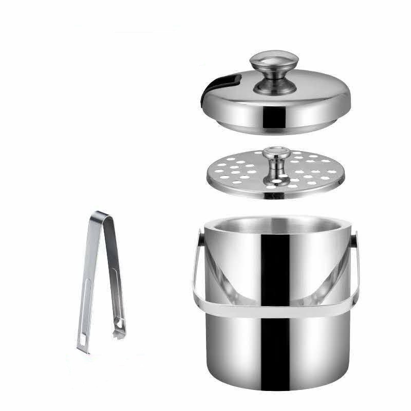 Double Walled Insulated Metal, Wine Cooler Aluminum Champagne Beer Bar Ice Bucket With Lid And Tongs/