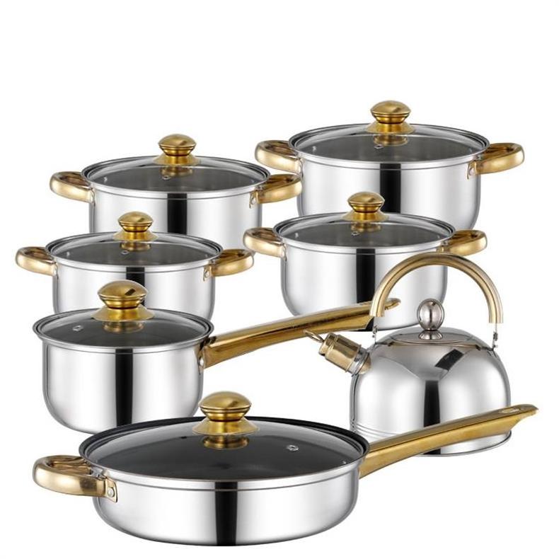 Hot Sell Cheap Stainless, Steel Cooking Pot Kitchen Pot Set 12 kitchenware sets with kettle/