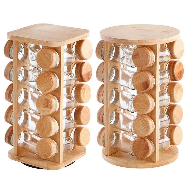 Airtight Stackable Kitchen Canisters, Set Glass Canister Spice Container with Bamboo Rack/