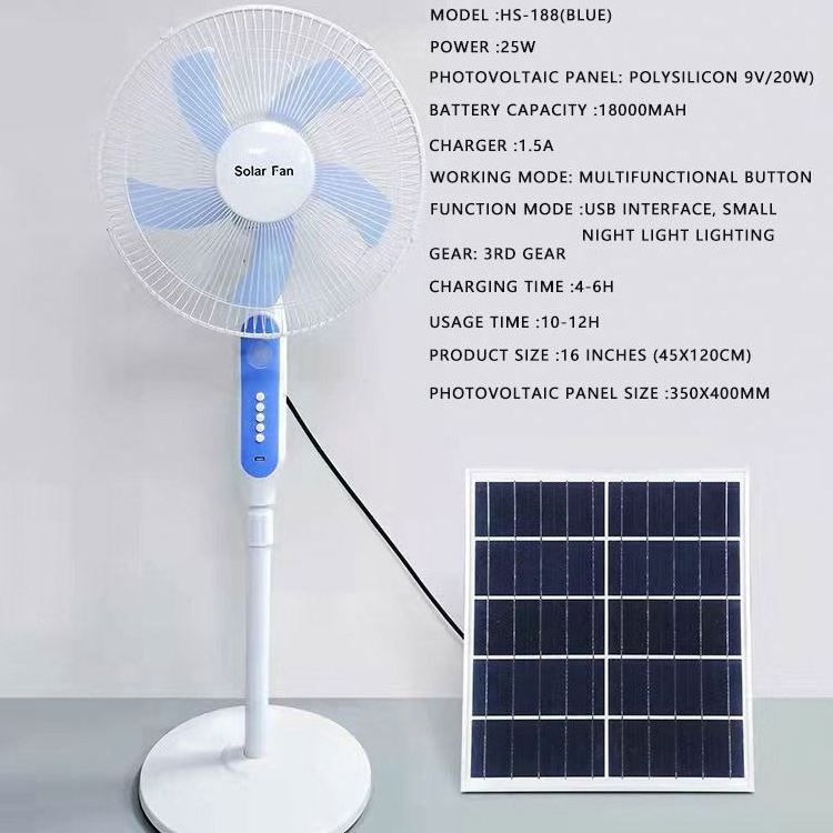 16 Inch Battery Rechargeable, Electric Solar Fan With Solar Panel/