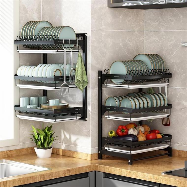 3 Tier Steel Rust-proof, Dish Rack Metal Wall Mount Over The Sink Drying Mounted Drainer Drying Plate Rack for Kitchen Cabinet/