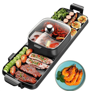 2 In 1 Hot, Pot And BBQ Grill Indoor Electric Barbecue Grills Easily Cleaned Smokeless Electric cooking BBQ Grill Hotpot/