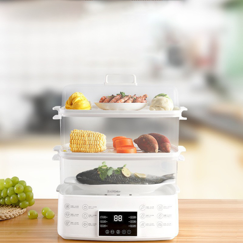 Electric Vegetables Steam Cooker, 3 Layers 18L 800W Big Home Dim Sum Dumpling Bun Warmer Electric Steam Cooker Food Steamer/