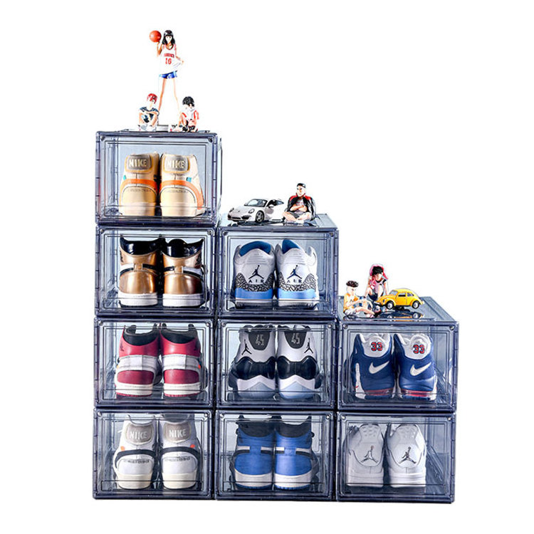 Transparent Plastic Sneaker Stackable, Shoe Storage Boxes Drop Front Acrylic Drawer Type Magnetic Clear Shoe Box/